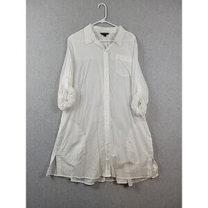 Lands' End 100% Cotton White RTS Button Up Swing Cover Up Women's XL Pockets
